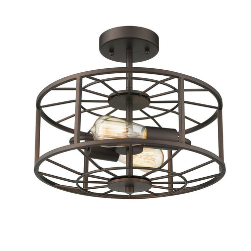 Lighting IRONCLAD Industrial 2 Light Rubbed Bronze Semi-flush Ceiling Fixture 14" Wide
