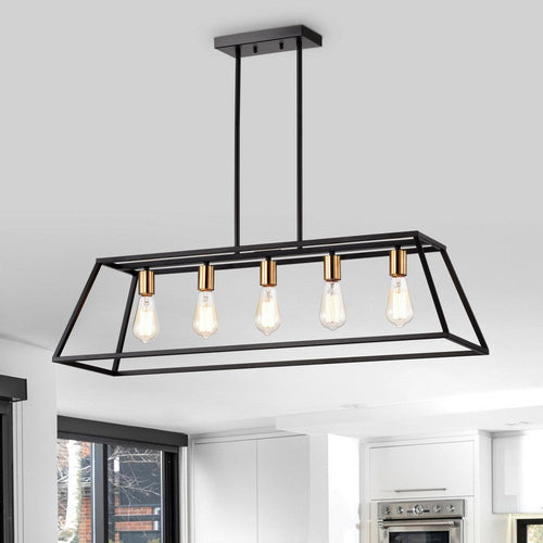 Chloe Lighting Ironclad Industrial 5 Light Textured Black Island Pendant Ceiling Fixture 38" Wide