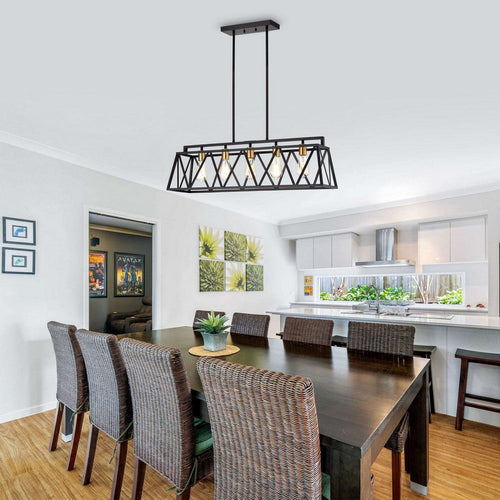 Chloe Lighting Ironclad Industrial 5 Light Textured Black Island Pendant Ceiling Fixture 35" Wide