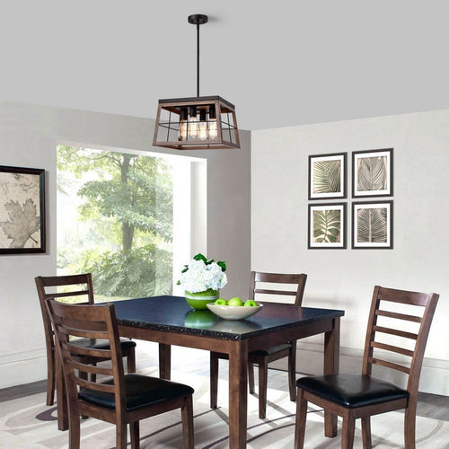 Chloe Lighting Ironclad Industrial 4 Light Ancient Wood Large Pendant Ceiling Fixture 16" Wide