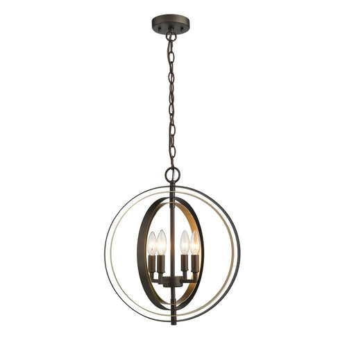 Lighting DARBY Industrial 4 Light Rubbed Bronze & Gold Ceiling Pendant 16" Wide