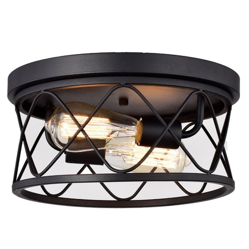 CHLOE Lighting IRONCLAD Industrial 2 Light Textured Black Ceiling Flush Fixture 12" Wide