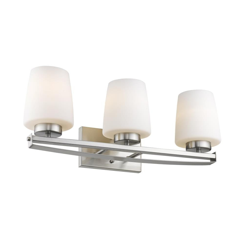 OLIVIA Contemporary 3 Light Brushed Nickel Etched White Glass 23" Wide