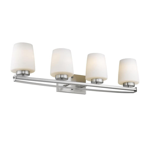 OLIVIA Contemporary 4 Light Brushed Nickel Etched White Glass 31" Wide