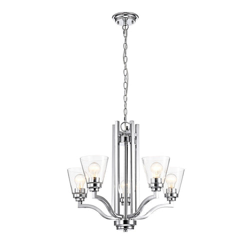 Lighting KAYLA Transitional 5 Light Chrome Chandelier Fixture 24" Width