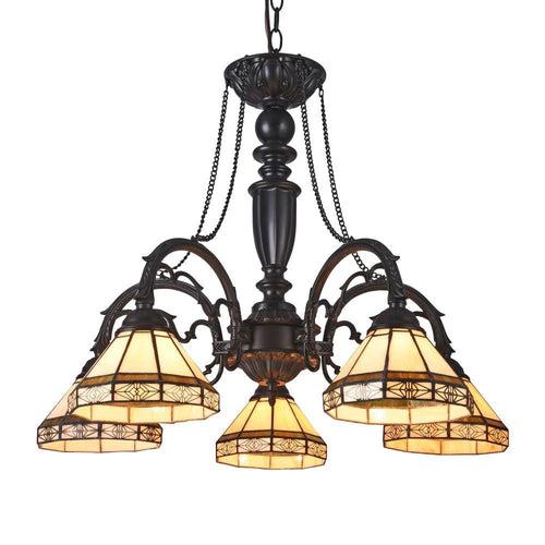 CHLOE Lighting BELLE Tiffany-style 5 Light Mission Large Chandelier 27" Wide