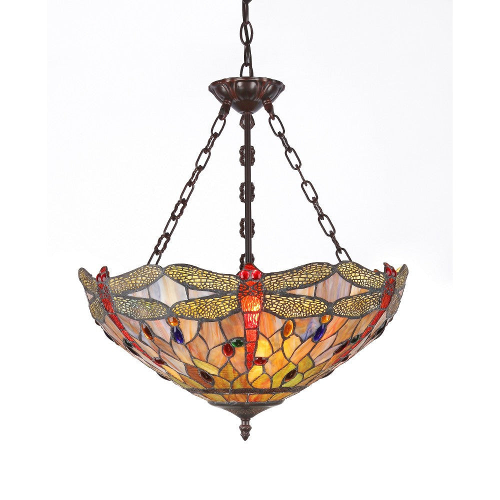 ANISOPTERA PURITY Tiffany-style 3Light Dragonfly Inverted Ceiling PendantFixture