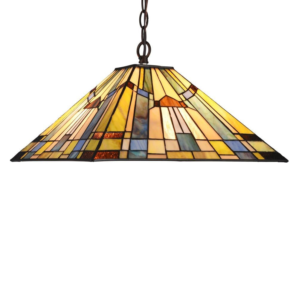CHLOE Lighting KINSEY Tiffany-style 2 Light Mission Hanging Pendant Fixture 16" Shade