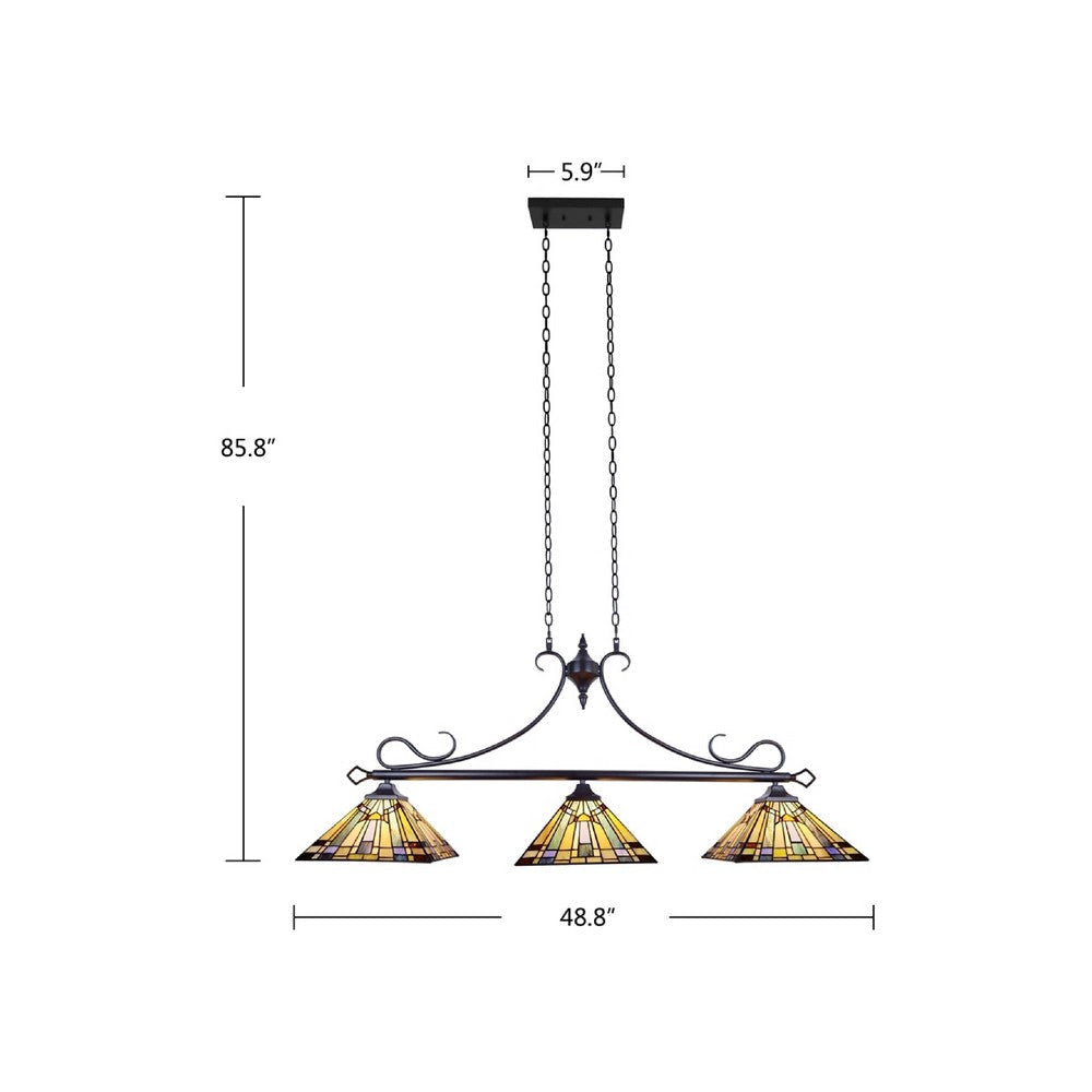 CHLOE Lighting KINSEY Mission Tiffany-style Blackish Bronze 3 Light Island Pendant 47’’ Wide CHL-CH33293MS47-IL3