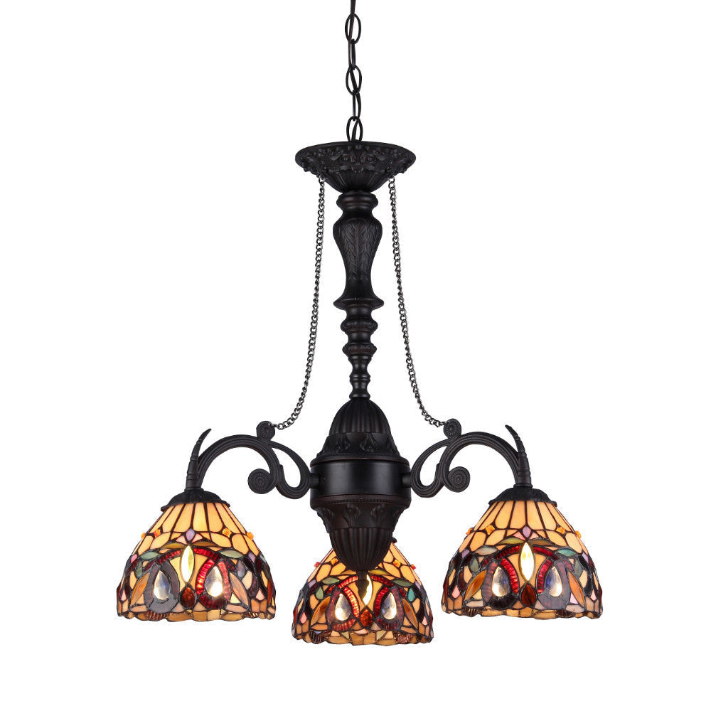 Victorian Style Mini Chandelier with Three Lights, Multicolor