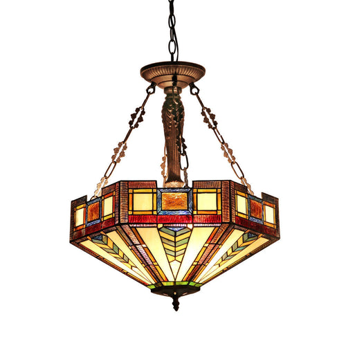 Tiffany Ceiling Fixture with Geometric Inverted Glass Shade, Multicolor