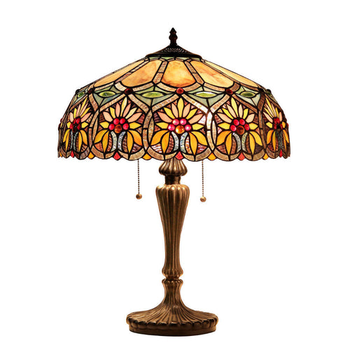 Floral Design Table Lamp with Tiffany Glass Shade, Multicolor