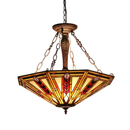 Geometric Ceiling Fixture with Tiffany Inverted Glass Shade, Multicolor