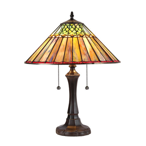 200 Watt Dual Bulb Tiffany Style Table Lamp with Glass Shade, Bronze