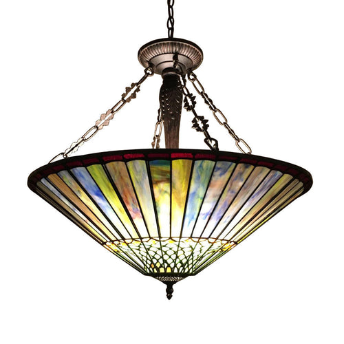 Geometric Pendant Fixture with Tiffany Style Shade, Multicolor