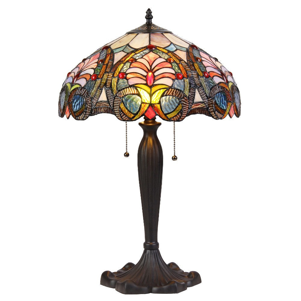 2 Light Tiffany Aluminum Table Lamp, Multicolor