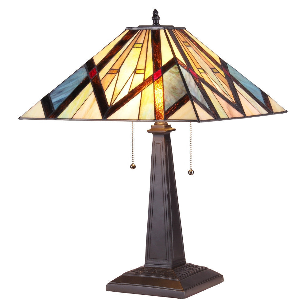 BEDIVERE Tiffany-style 2 Light Mission Table Lamp 16" Shade