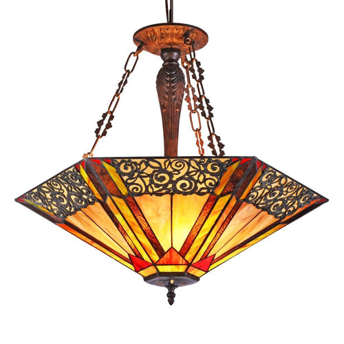 Metal Ceiling Pendant with 24" Tiffany Style Glass Shade, Multicolor