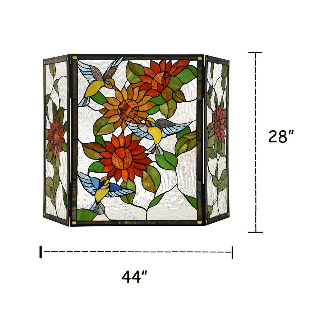 Lighting SUNFLOWER Tiffany-style 3pcs Folding Floral Fireplace Screen 44’’ Wide CHL-CH3F124OF44-GFS