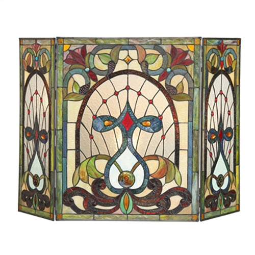 CHLOE Lighting RUBY Tiffany-glass 3pcs Folding Victorian Fireplace Screen 44" Wide