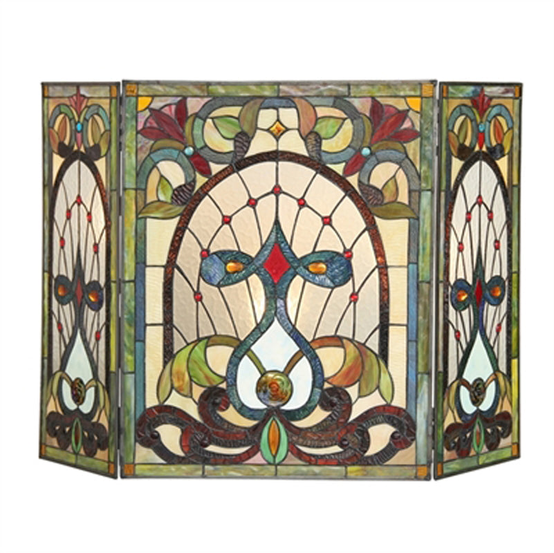 CHLOE Lighting RUBY Tiffany-glass 3pcs Folding Victorian Fireplace Screen 44" Wide