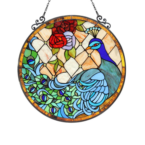 Lighting MADISON Tiffany-glass Peacock Window Panel 24"