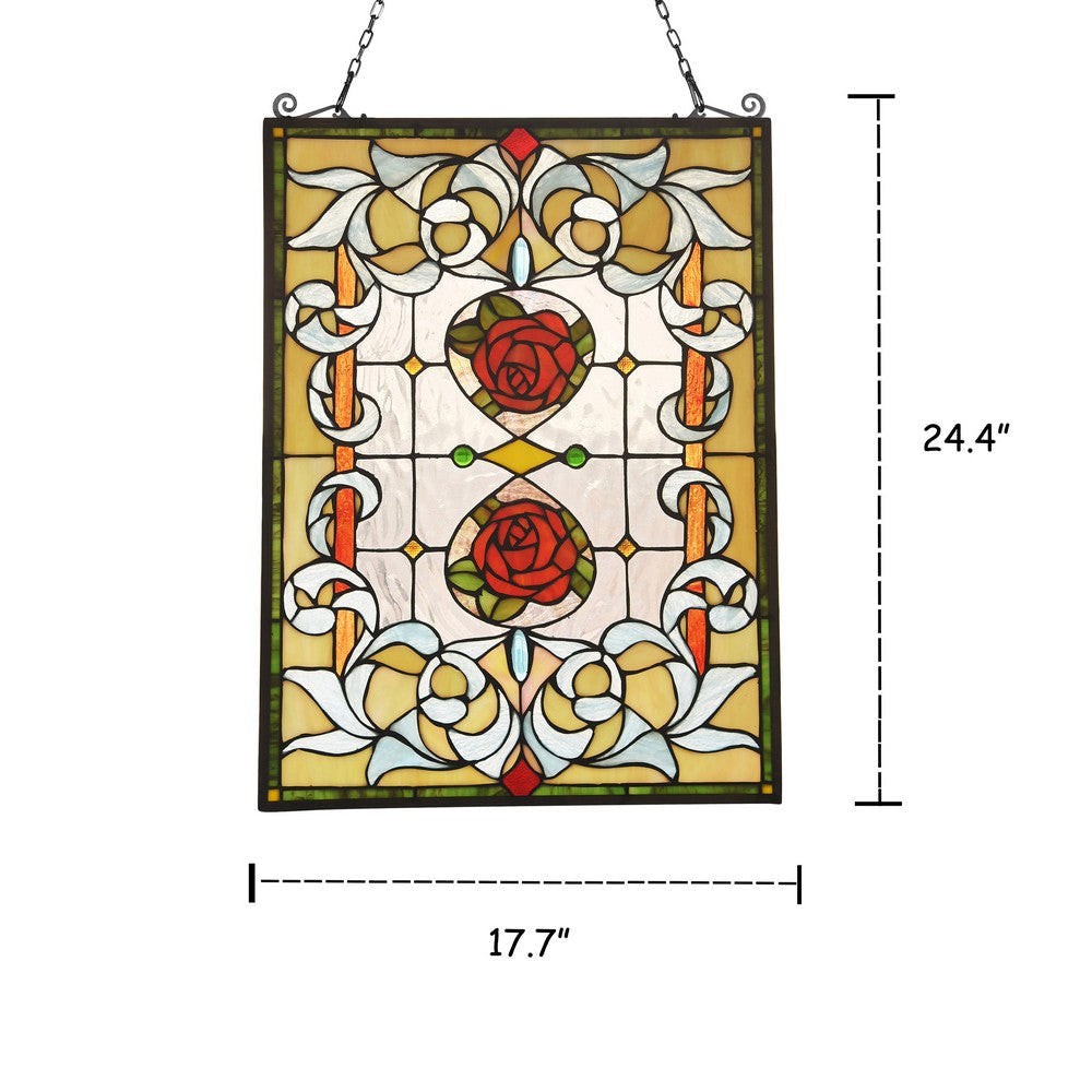 Lighting ZINNIA Floral Tiffany-glass Window Panel 24’’ Tall CHL-CH3P182RF24-GPN