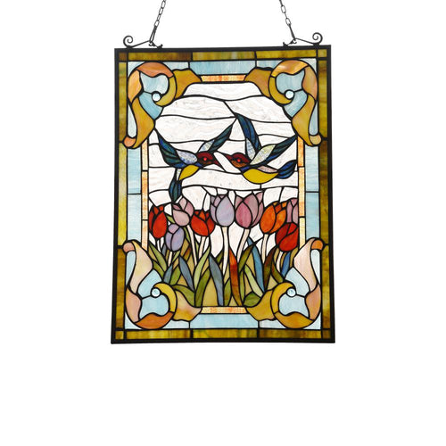 Lighting SPRING TULIPS Tiffany-style Animal Design Window Panel 18" x 25"