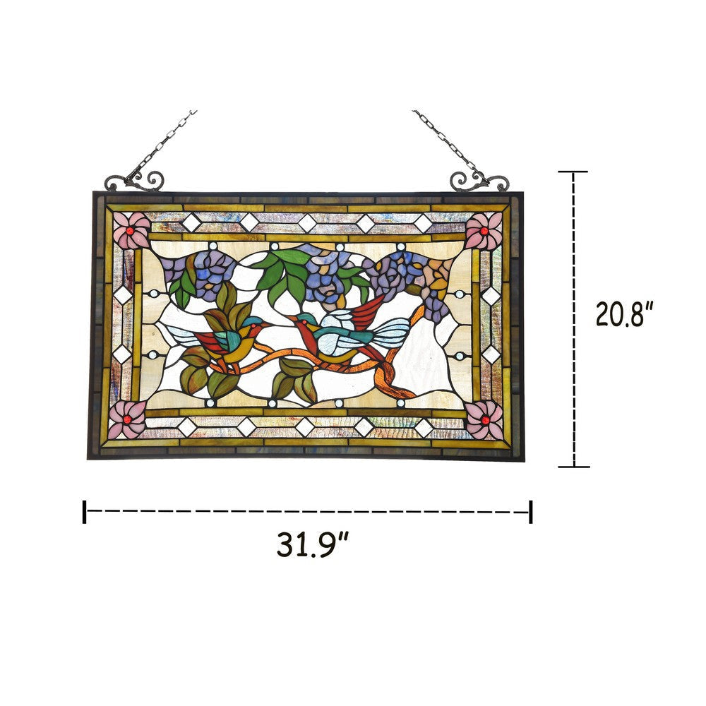Lighting GREETING BIRDS Tiffany-style Animal Design Window Panel 32’’ x 21’’ CHL-CH3P199PA32-GPN