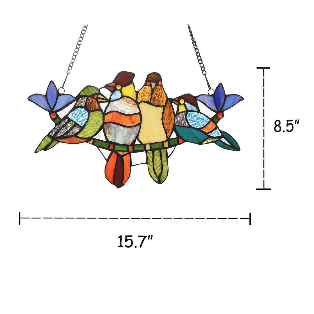 Lighting TROPICAL BIRDS Tiffany-style Animal Design Window Panel 16’’ x 9’’ CHL-CH3P215GA16-GPN
