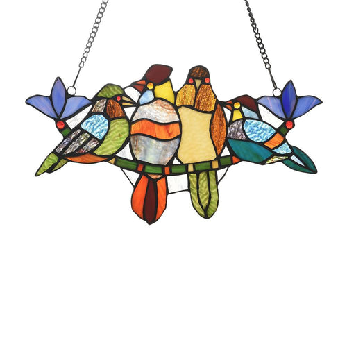 Lighting TROPICAL BIRDS Tiffany-style Animal Design Window Panel 16" x 9"