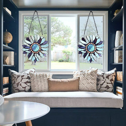 CHLOE Lighting SUNDANCE Tiffany-style Floral Stained Glass Window Panel 11" Height