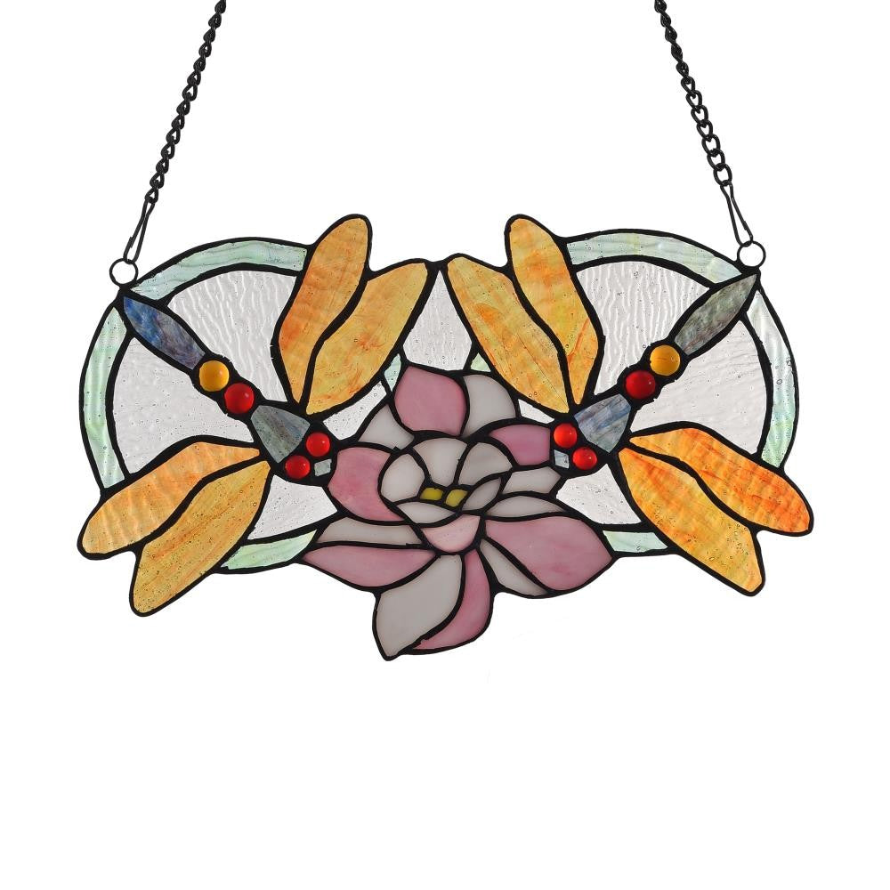 Lighting ODONATA Tiffany-glass Dragonfly Window Panel 13x22 CHL-CH3P979OA13-GPN