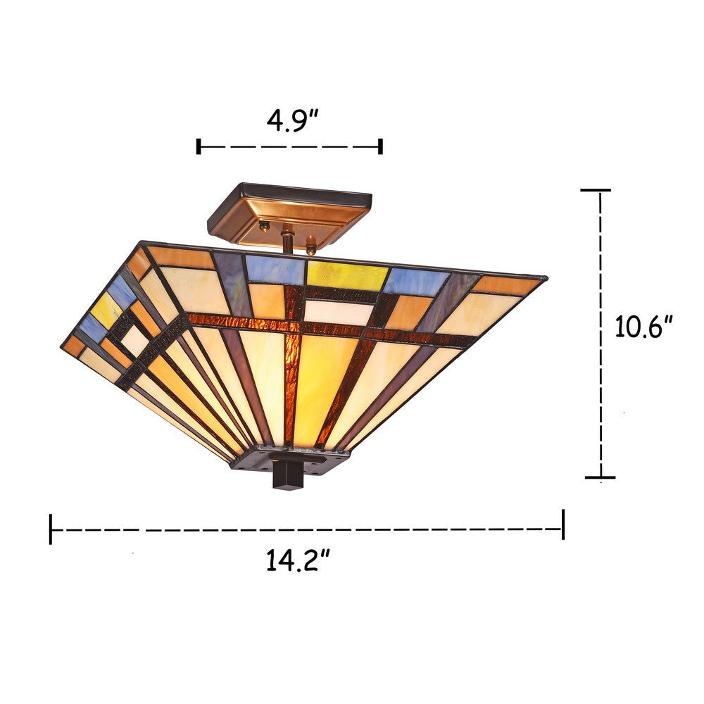 Lighting MERLIN Mission 2 Light Blackish Bronze Semi-flush Ceiling Fixture 14’’ Wide CHL-CH3T173AM14-UF2