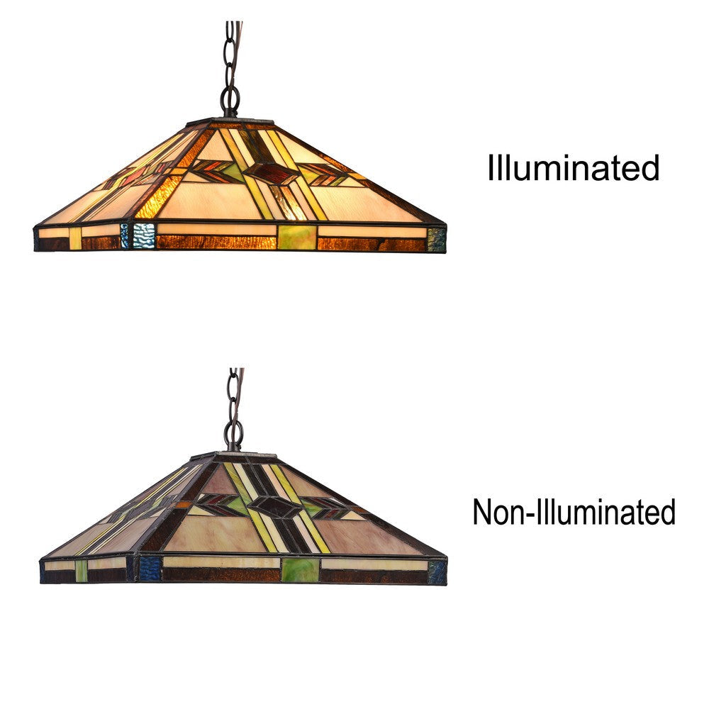 Lighting CARLA Tiffany-style Blackish Bronze 2 Light Mission Ceiling Pendant Fixture 16’’ Shade CHL-CH3T237IM16-DH2