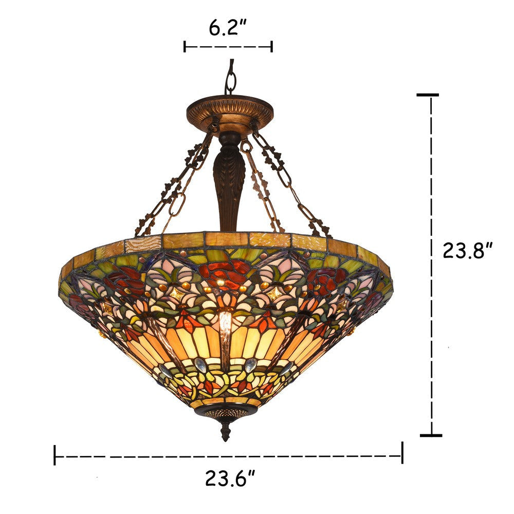 Lighting ALMA Tiffany-style 3 Light Victorian Inverted Ceiling Pendant 24’’ Shade CHL-CH3T410RV24-UH3