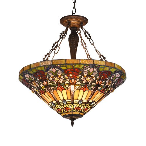 Lighting ALMA Tiffany-style 3 Light Victorian Inverted Ceiling Pendant 24" Shade
