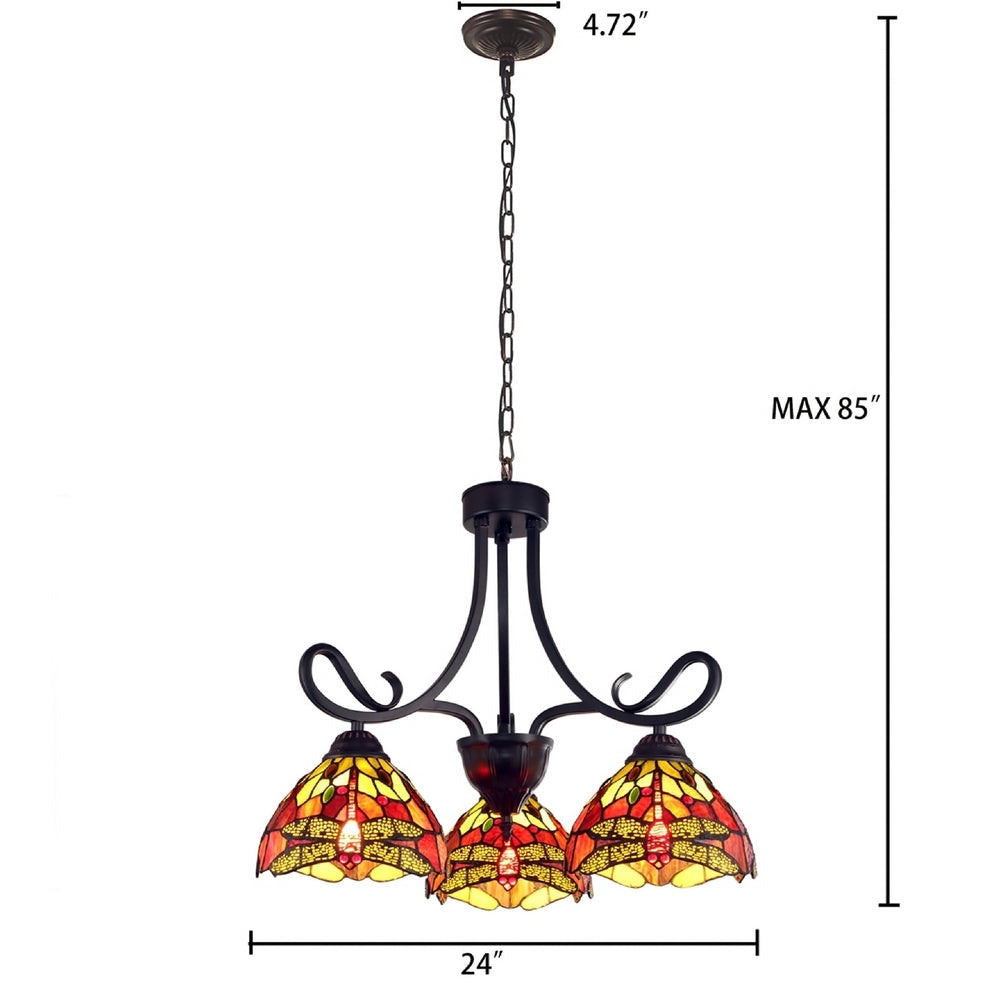 CHLOE Lighting EMPRESS Dragonfly Tiffany-style Dark Bronze 3 Light Mini Chandelier 24’’ Wide CHL-CH3T471RD24-DD3