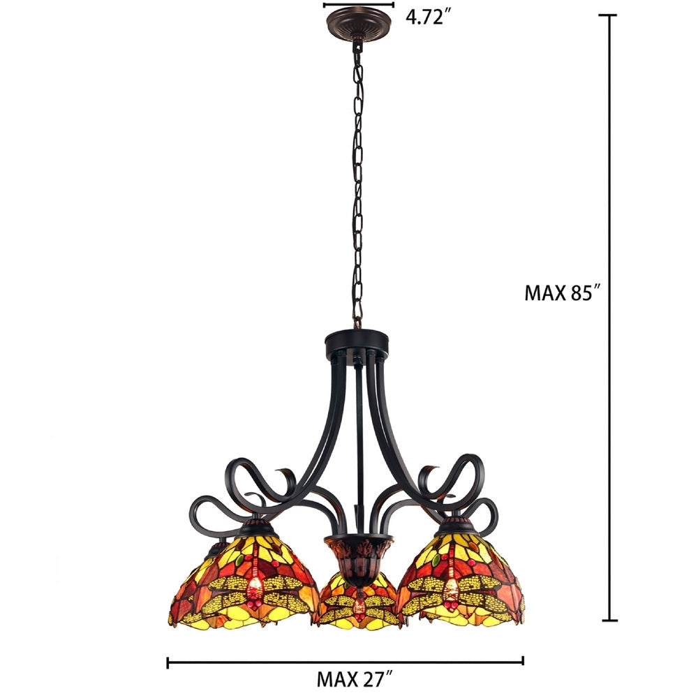 CHLOE Lighting EMPRESS Dragonfly Tiffany-style Dark Bronze 5 Light Large Chandelier 27’’ Wide CHL-CH3T471RD27-DD5