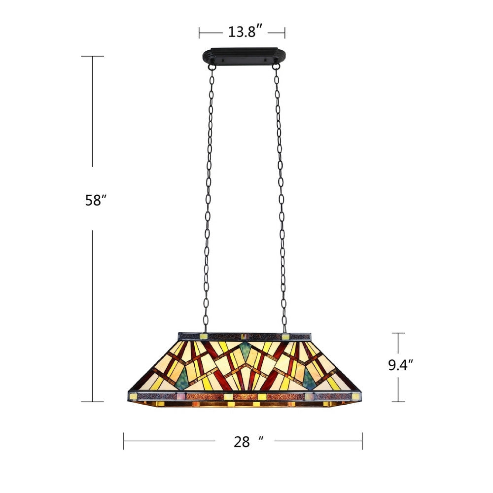 CHLOE Lighting VINCENT Mission Tiffany-Style 3 Light Island Pendant 28’’ Wide CHL-CH3T523BM28-IL3