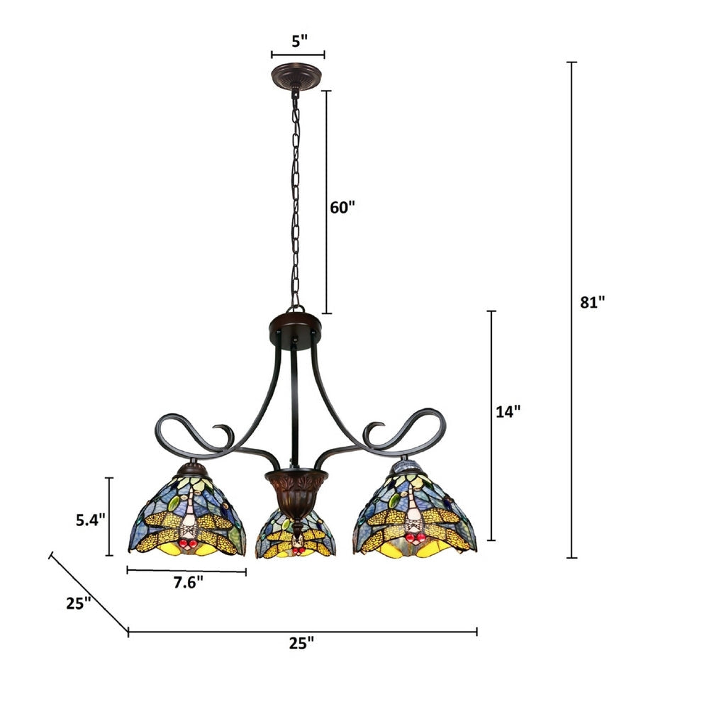 CHLOE Lighting SUNNIVA Dragonfly Tiffany-Style 3 Light Chandelier 25’’ Wide CHL-CH3T524BD25-DD3