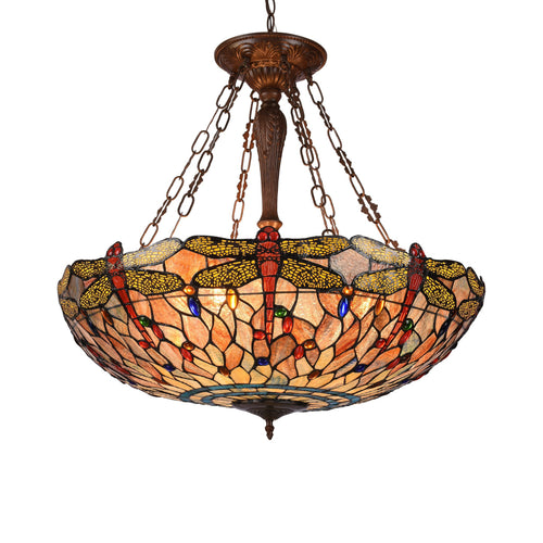 ANISOPTERA PURITY Tiffany-style Dragonfly Antique Bronze 4 light Dark Ceiling Pendant 28" Wide