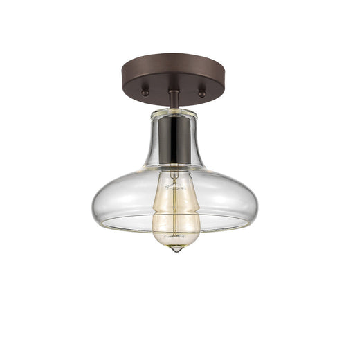 8 Inch Metal Ceiling Fixture with Glass Shade, Bronze and Clear