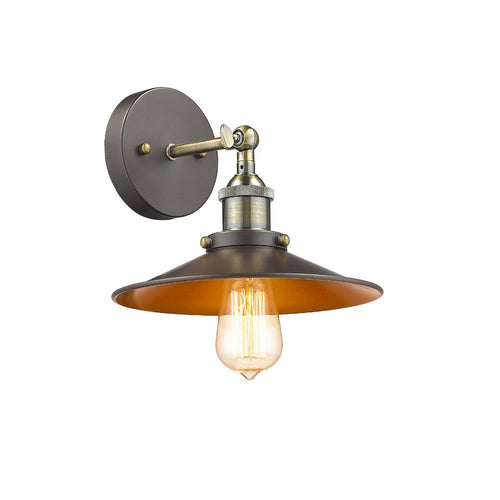 12 Inch Industrial Round Wall Sconce, Metal Shade, Bronze