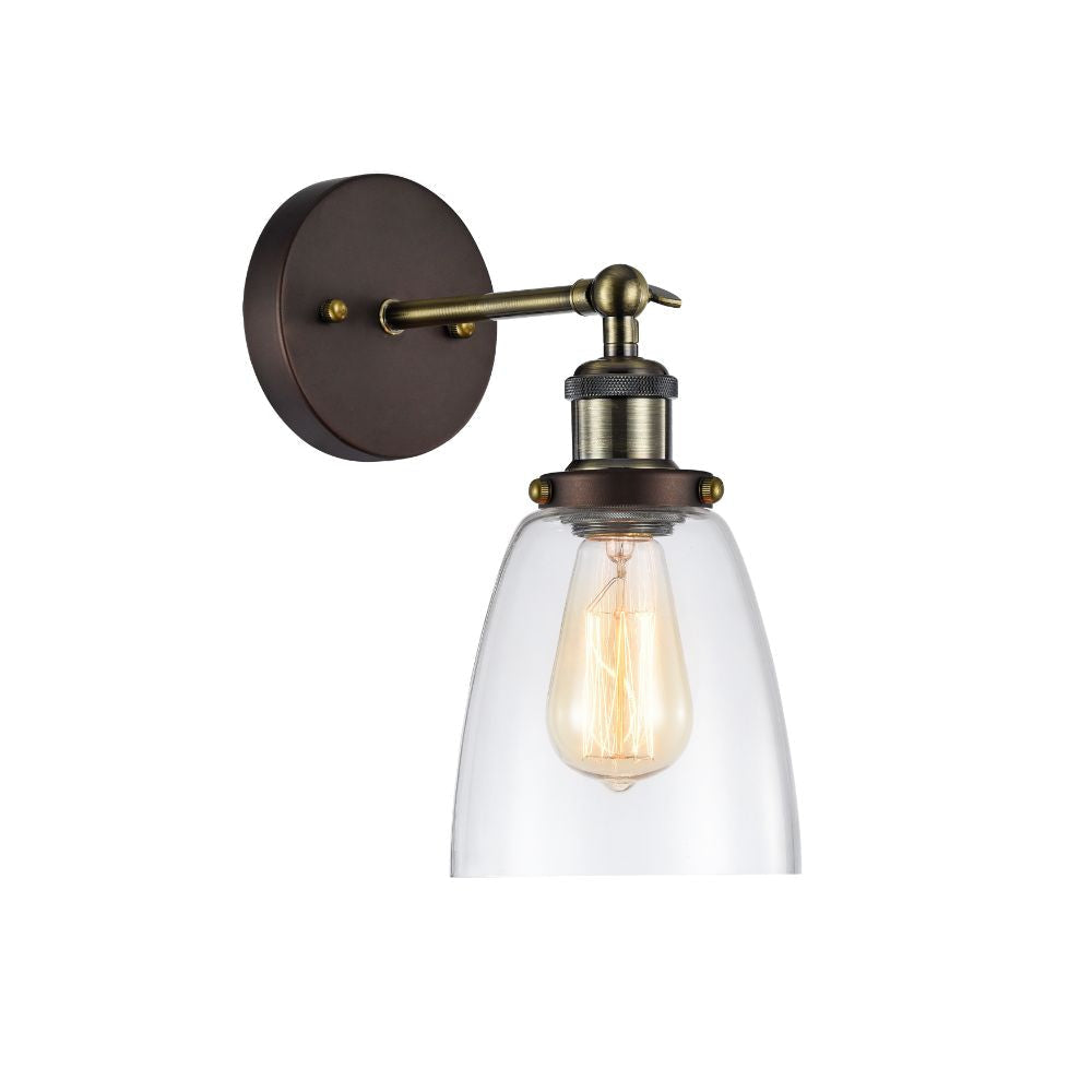 60 Watt Wall Sconce with Metal Body and Glass Shade, Black and Clear