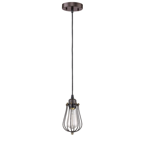 60 Watt Bulb Cage Metal Frame Pendant Light, Bronze