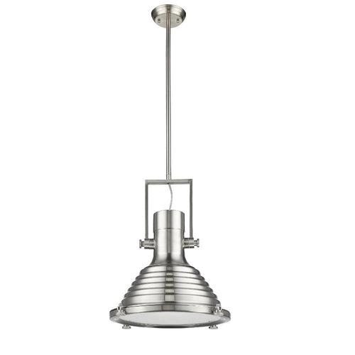 IRONCLAD Industrial-style 1 Light Brushed Nickel Ceiling Mini Pendant 16" Shade