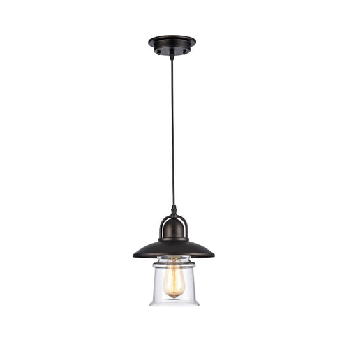 60 Watt Mini Pendant Light with Metal Body and Glass Shade, Black and Clear