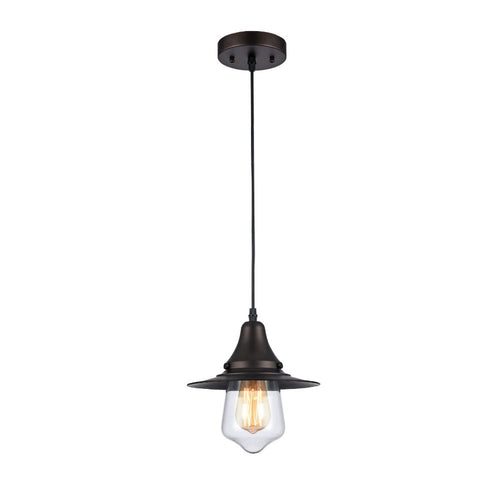 60 Watt Pendant Light with Metal Body and Glass Shade, Clear and Bronze