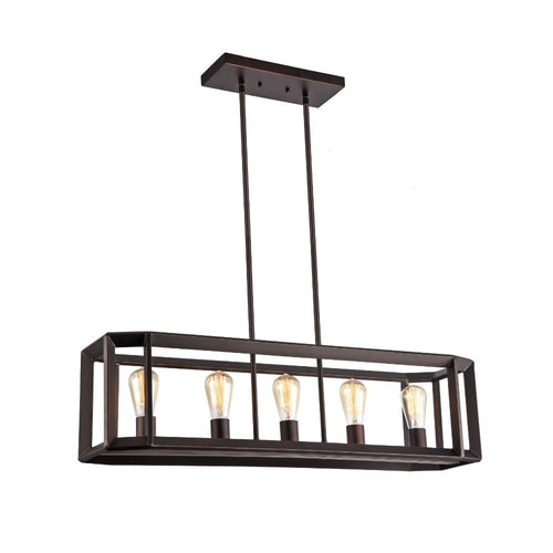 34 Inches Industrial 5 Light Metal Linear Pendant, Bronze